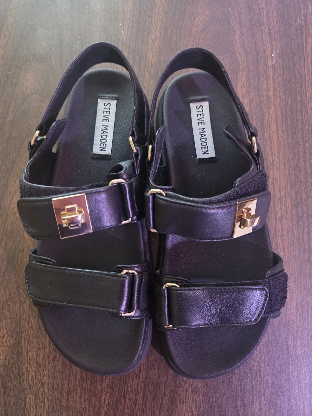 Steve Madden Women's Slingback Sandals, Black w Gold Accents Size 8.5